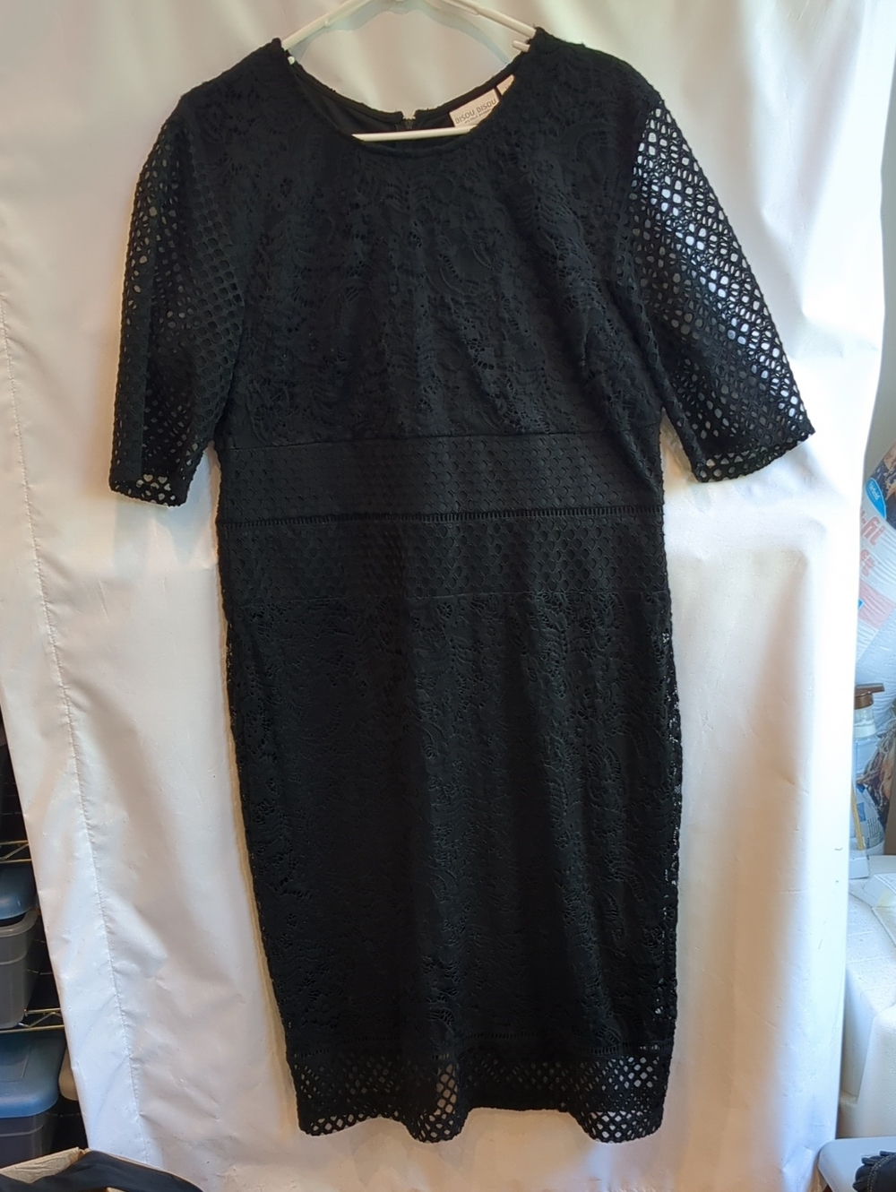 Bisou Bisou Black Lace Midi Dress with Short Sleeves